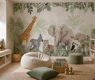 motivo decorativo de jungla con animales salvajes fotomurales para cuarto de ninos fotomurales demural