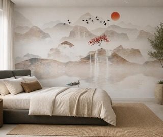 montanas silenciosas con cielo rojo fotomurales orientales fotomurales demural