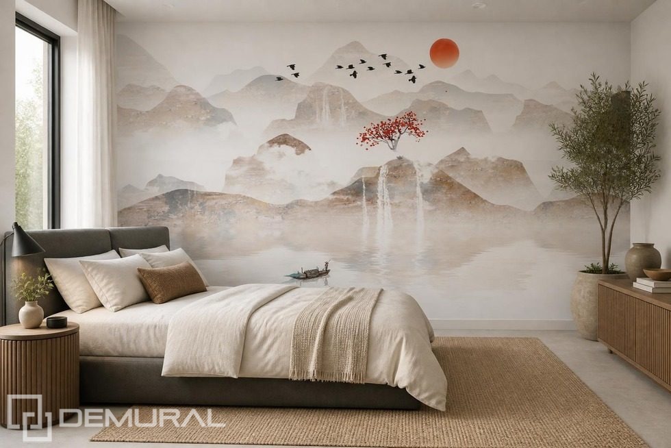 Montañas silenciosas con cielo rojo Fotomurales orientales Fotomurales Demural