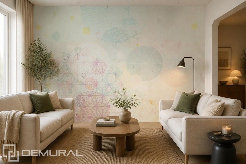 Juego estilizado de formas geométricas en tonos pastel Fotomurales para salón Fotomurales Demural
