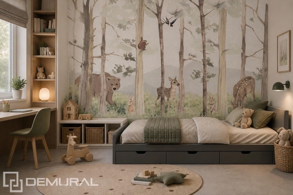 Verde y beige en un paisaje forestal Fotomurales para cuarto de niños Fotomurales Demural
